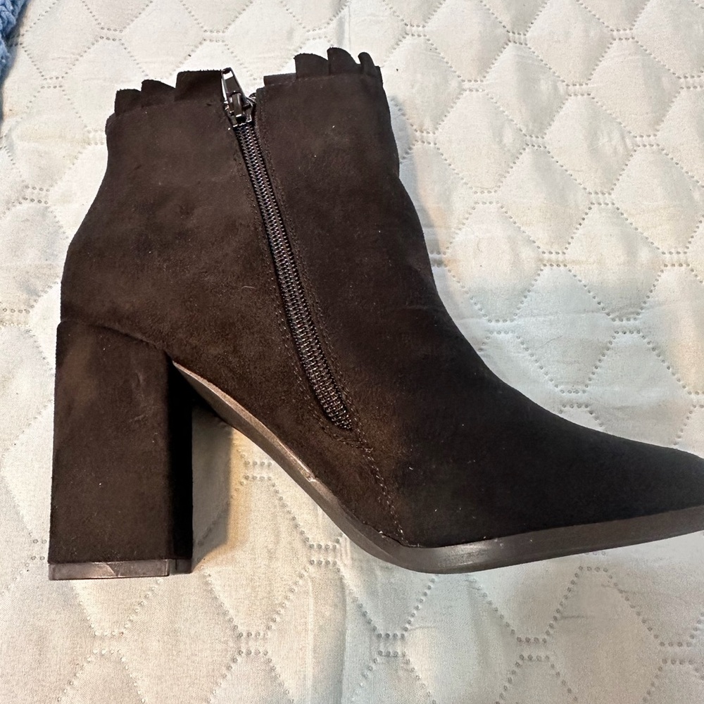 Suede Black Heeled Booties worn twice